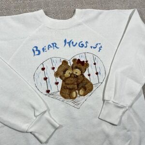 VTG 80s Bear Hugs for 5 Cents Sz Medium Cute Teddy Grandma Heart Love Sweatshirt